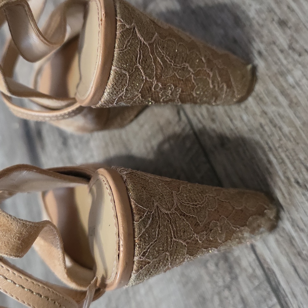 Antonio Melani Camel Tan Suede Leather Lace Wedge Heels Shoes - Picture 5 of 12